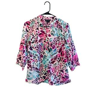 Floral-Print Blouse in Pink & Teal